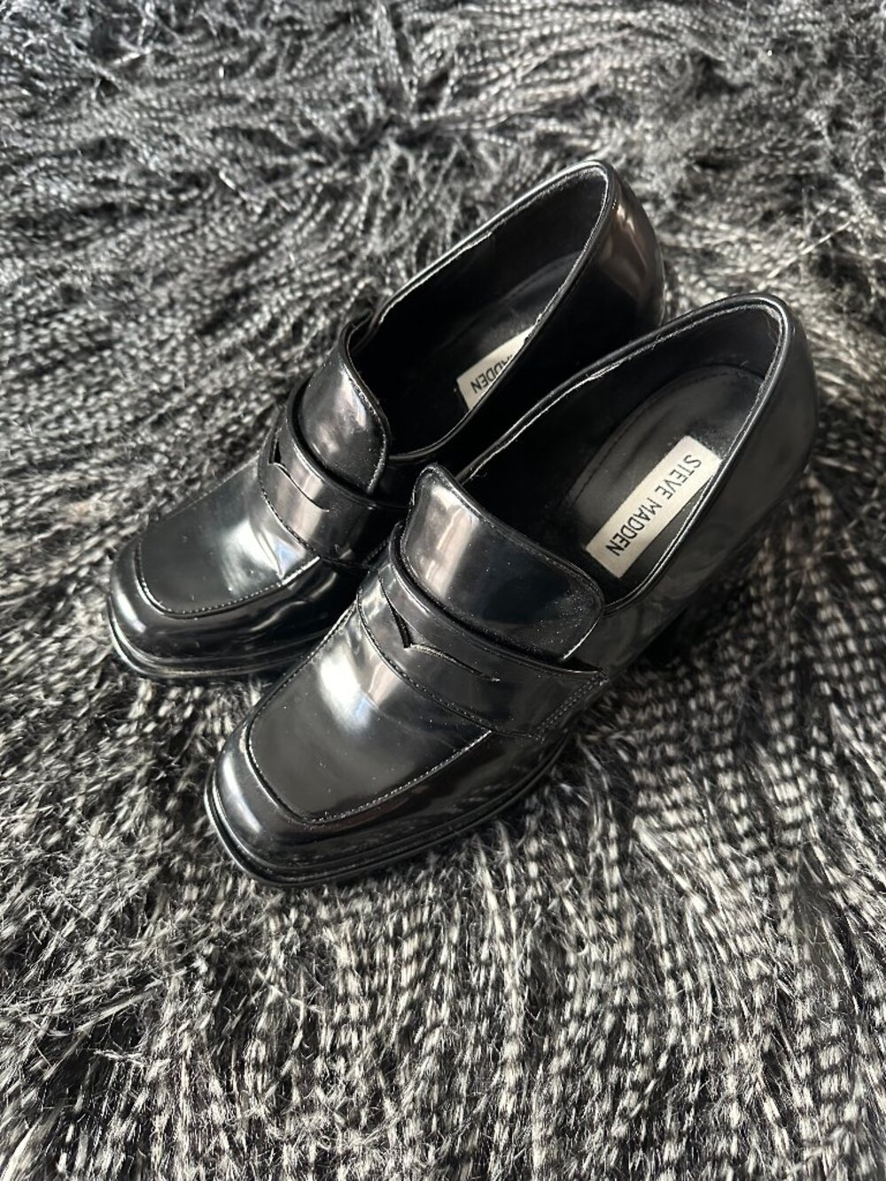 Steve Madden Black Patent Penny Loafers